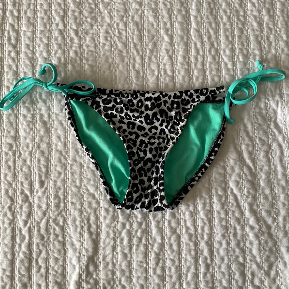 Leopard print bikini bottoms with mint green side ties
